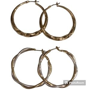 Elegant Gold-tone and Silver-tone Metal  Hoop Earrings